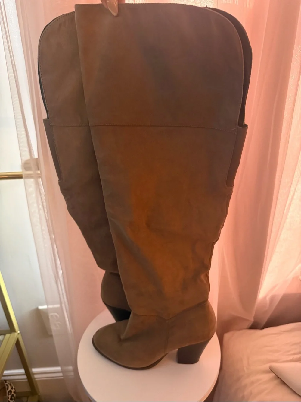 Women’s Over-the-Knee Suede Block Heel Boots - Brown- wide leg